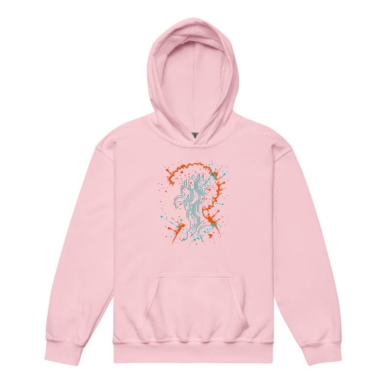 Youth heavy blend hoodie Afro-Futurist Circuit Silhouette Splash-Original - Image 6