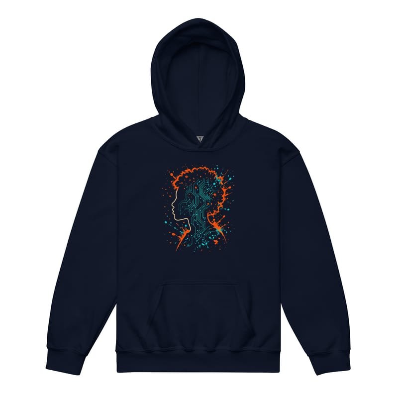 Youth heavy blend hoodie Afro-Futurist Circuit Silhouette Splash-Original - Image 2