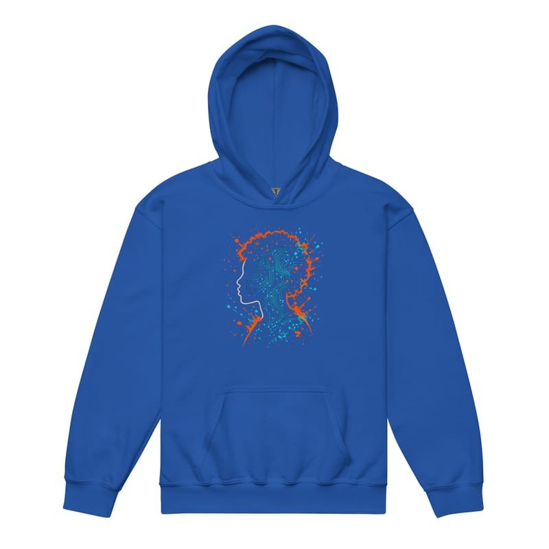 Youth heavy blend hoodie Afro-Futurist Circuit Silhouette Splash-Original - Image 4
