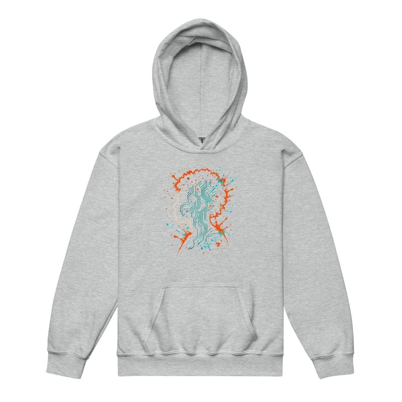 Youth heavy blend hoodie Afro-Futurist Circuit Silhouette Splash-Original - Image 7
