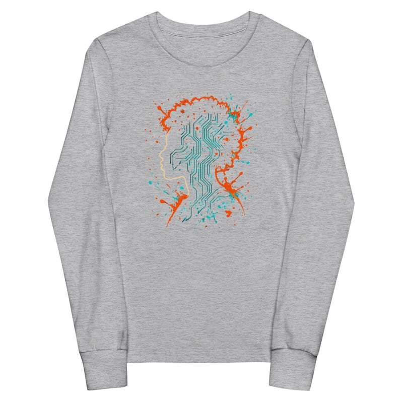 Youth long sleeve tee Afro-Futurist Circuit Silhouette Splash-Original - Image 4