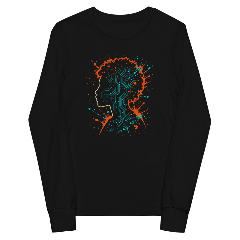 Youth long sleeve tee Afro-Futurist Circuit Silhouette Splash-Original