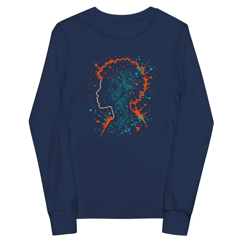 Youth long sleeve tee Afro-Futurist Circuit Silhouette Splash-Original - Image 2