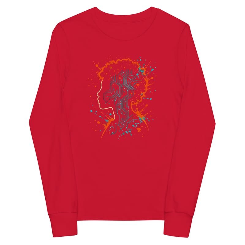 Youth long sleeve tee Afro-Futurist Circuit Silhouette Splash-Original - Image 3