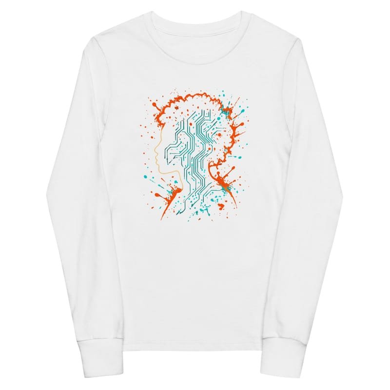 Youth long sleeve tee Afro-Futurist Circuit Silhouette Splash-Original - Image 5