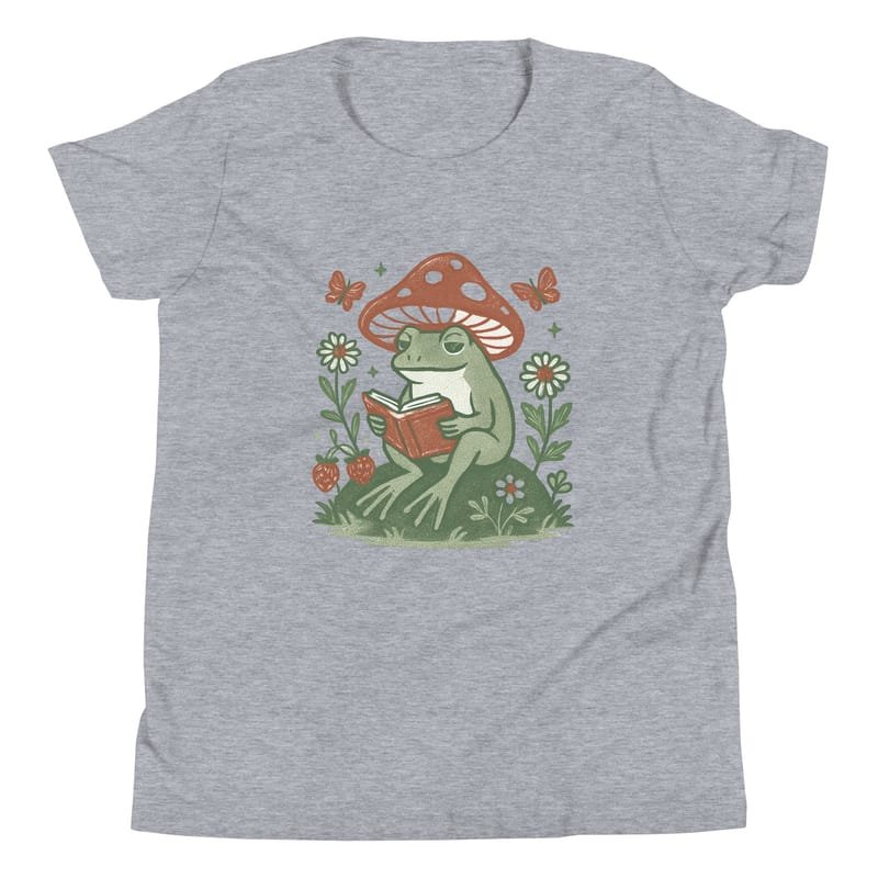 Youth Short Sleeve T-Shirt Peaceful Frog Reading Under Mushroom Hat-Original - Image 12