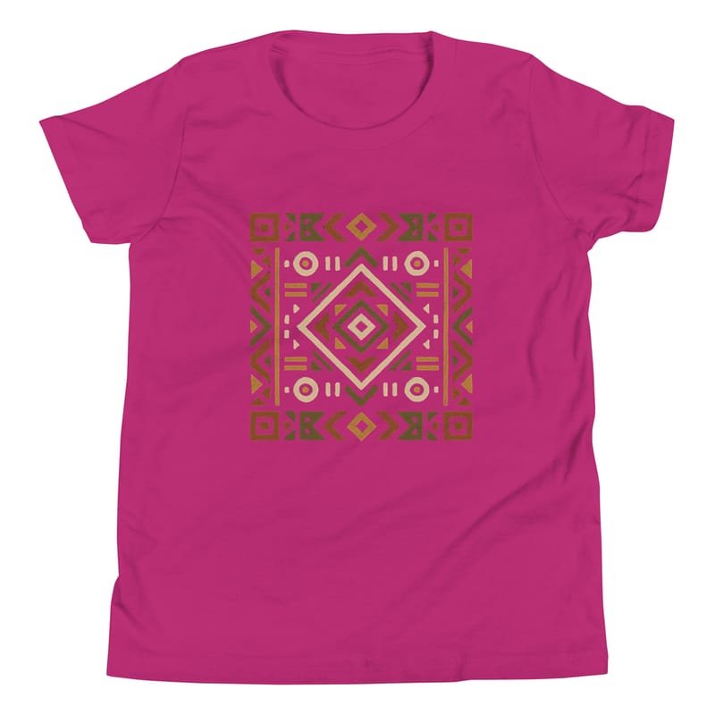 Youth Short Sleeve T-Shirt Bold African Geometric Harmony in Earthy Tones-Original - Image 7