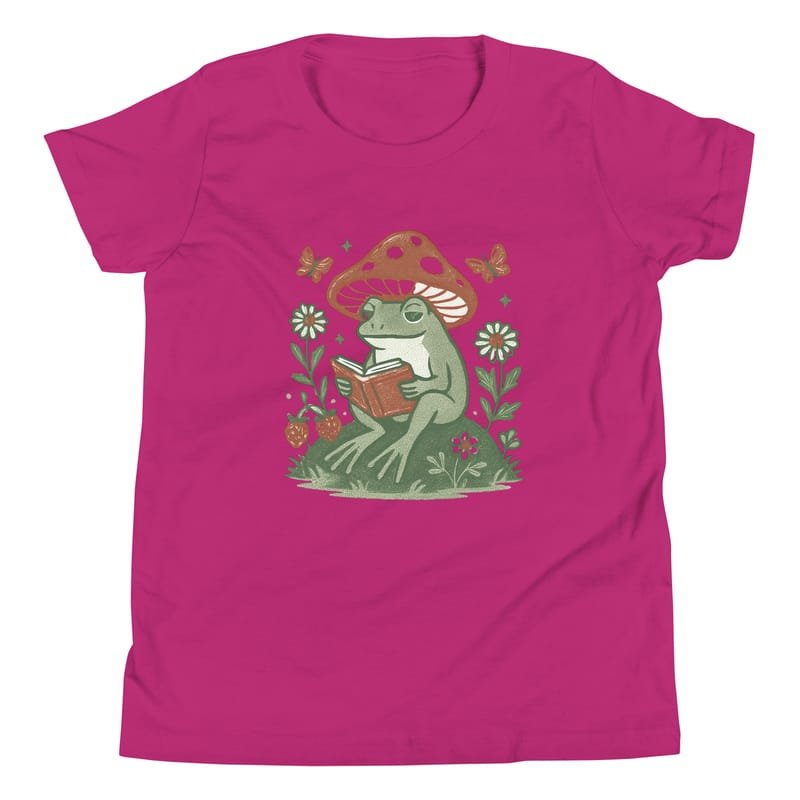 Youth Short Sleeve T-Shirt Peaceful Frog Reading Under Mushroom Hat-Original - Image 8