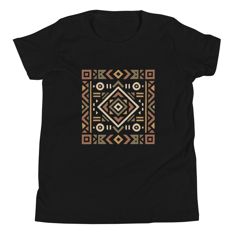 Youth Short Sleeve T-Shirt Bold African Geometric Harmony in Earthy Tones-Original