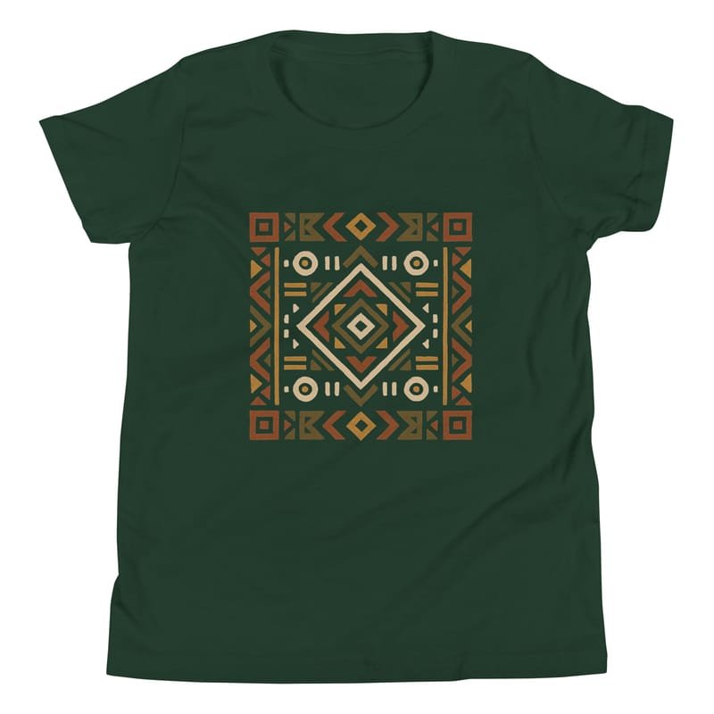 Youth Short Sleeve T-Shirt Bold African Geometric Harmony in Earthy Tones-Original - Image 3