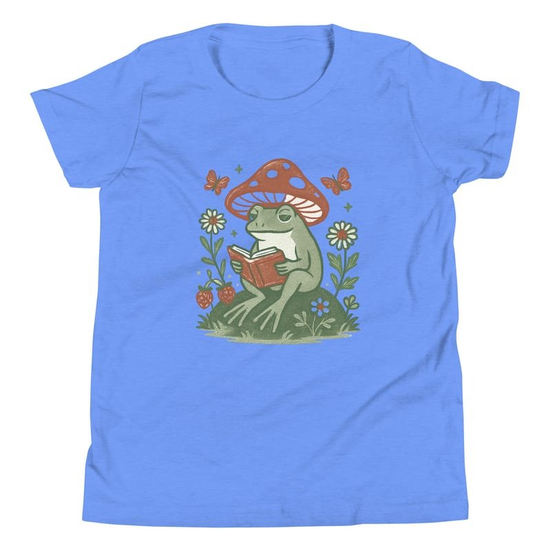 Youth Short Sleeve T-Shirt Peaceful Frog Reading Under Mushroom Hat-Original - Image 11