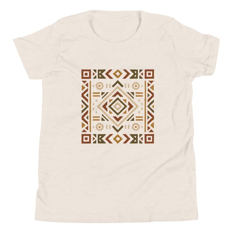 Youth Short Sleeve T-Shirt Bold African Geometric Harmony in Earthy Tones-Original - Image 14