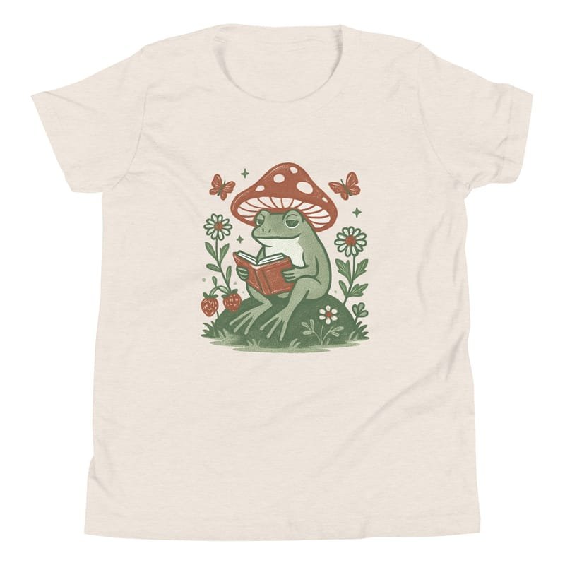 Youth Short Sleeve T-Shirt Peaceful Frog Reading Under Mushroom Hat-Original - Image 15