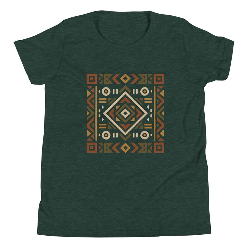Youth Short Sleeve T-Shirt Bold African Geometric Harmony in Earthy Tones-Original - Image 8