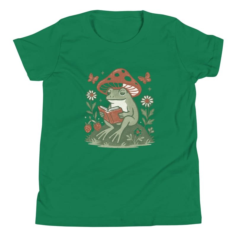 Youth Short Sleeve T-Shirt Peaceful Frog Reading Under Mushroom Hat-Original - Image 10