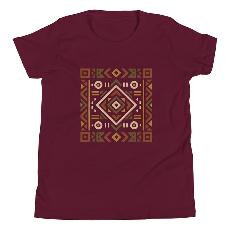 Youth Short Sleeve T-Shirt Bold African Geometric Harmony in Earthy Tones-Original - Image 2