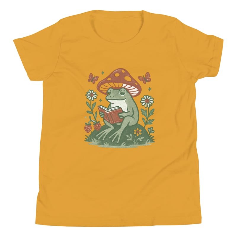 Youth Short Sleeve T-Shirt Peaceful Frog Reading Under Mushroom Hat-Original - Image 13