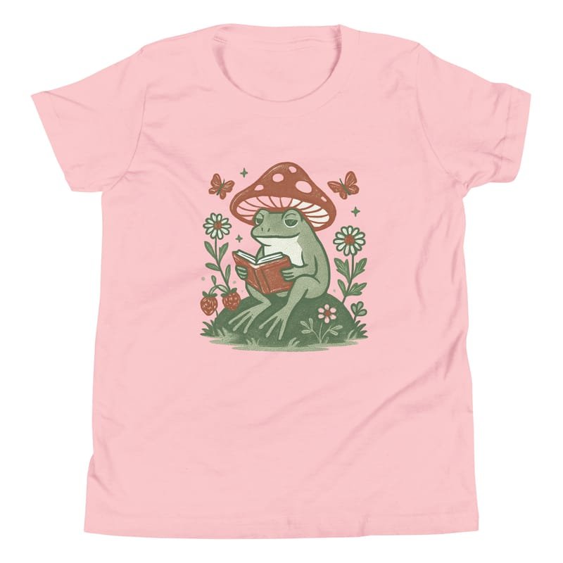 Youth Short Sleeve T-Shirt Peaceful Frog Reading Under Mushroom Hat-Original - Image 14