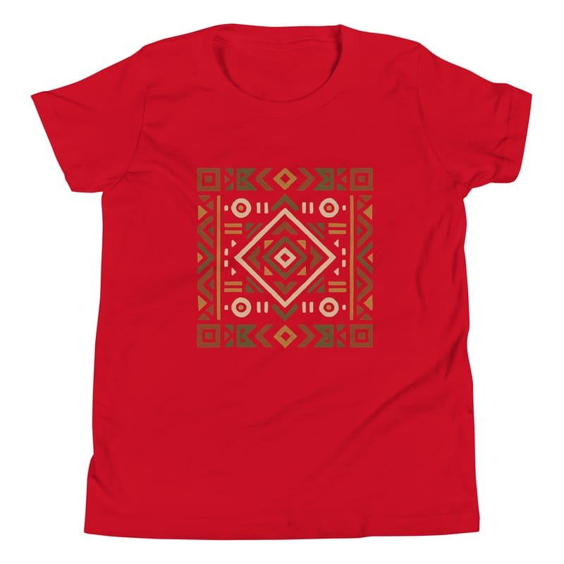 Youth Short Sleeve T-Shirt Bold African Geometric Harmony in Earthy Tones-Original - Image 4
