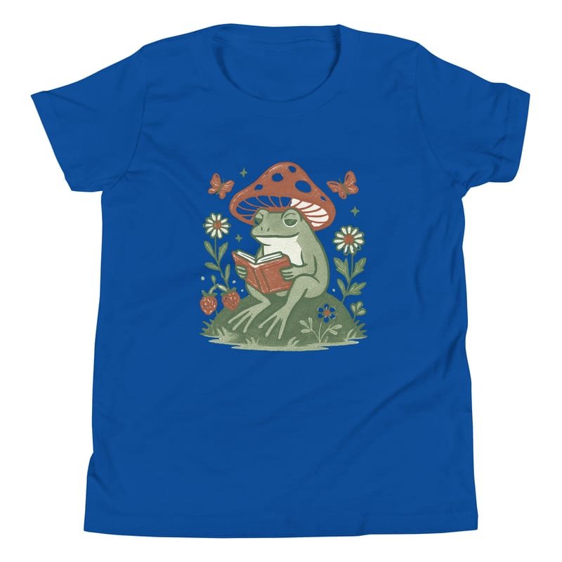 Youth Short Sleeve T-Shirt Peaceful Frog Reading Under Mushroom Hat-Original - Image 7