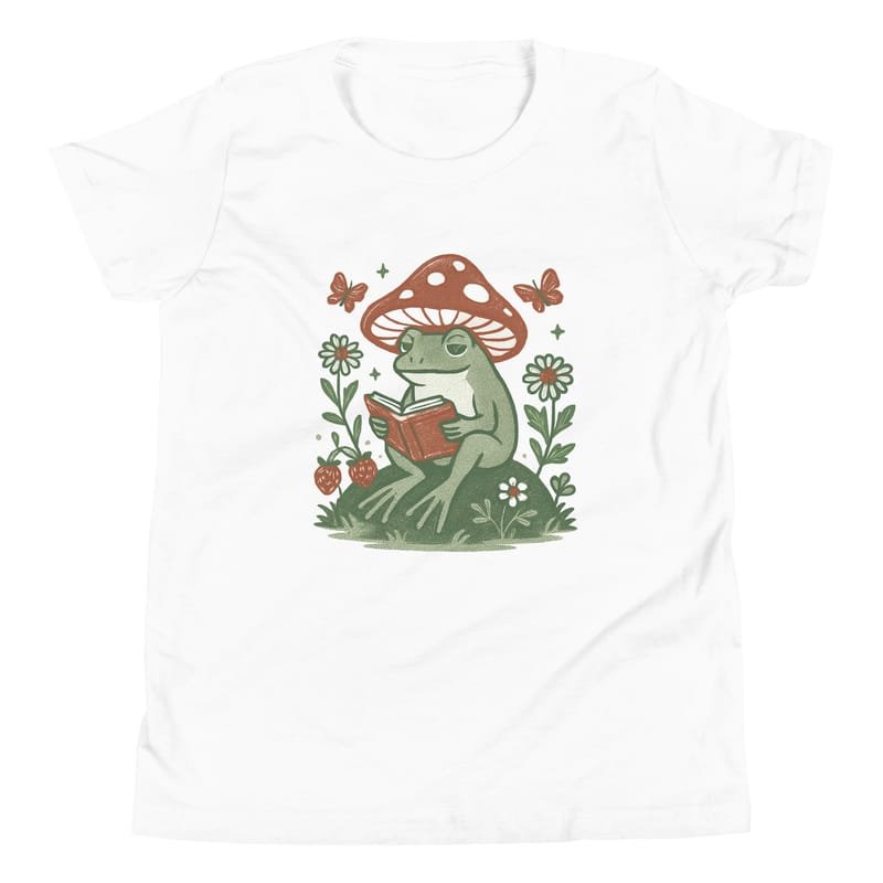 Youth Short Sleeve T-Shirt Peaceful Frog Reading Under Mushroom Hat-Original - Image 17